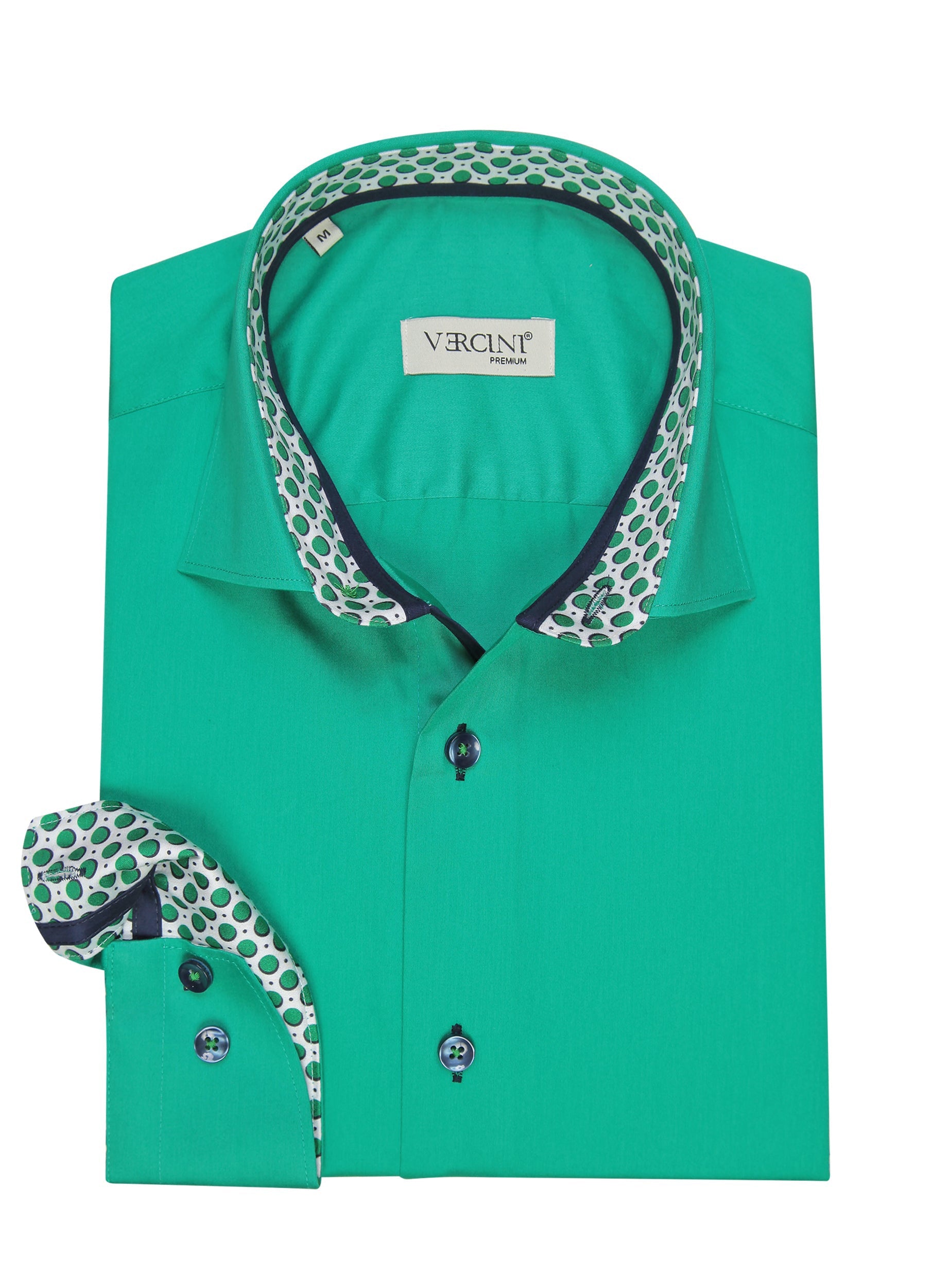 Emerald Enigma Polka Prestige Button-Up Shirt by Vercini CASUAL SHIRT Do Vercini
