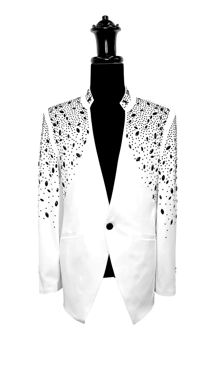 Tears in Heaven Black and Gold Rhinestone Slim Fit Dinner Blazer Blazers Vercini White Black 2XL