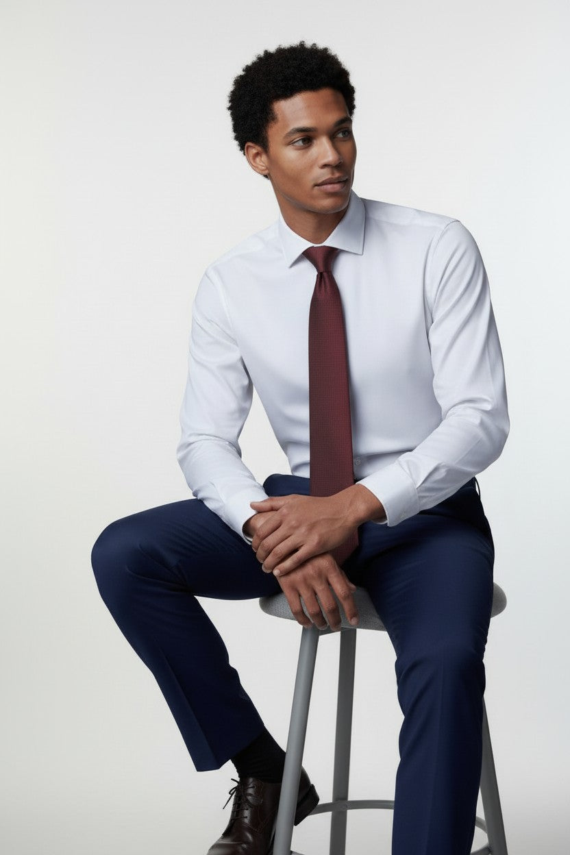 V Slim Fit Dress Shirt with French Cuff Option and Standard Buttons