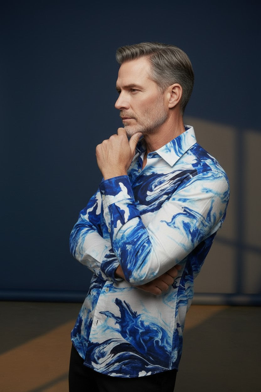 Ocean Wave Abstract Shirt – Cool Tones, Effortless Flow