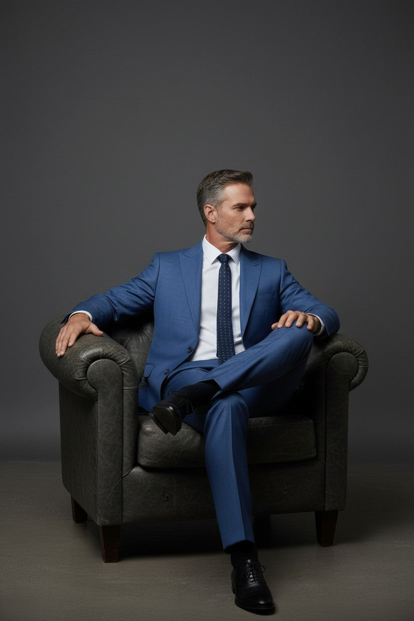 Vercini Classic Blue Textured Slim Fit Two-Piece Suit