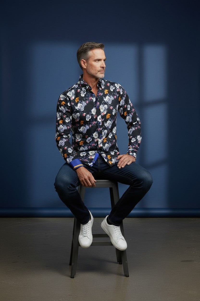 Midnight Blossom Fitted Dress Shirt