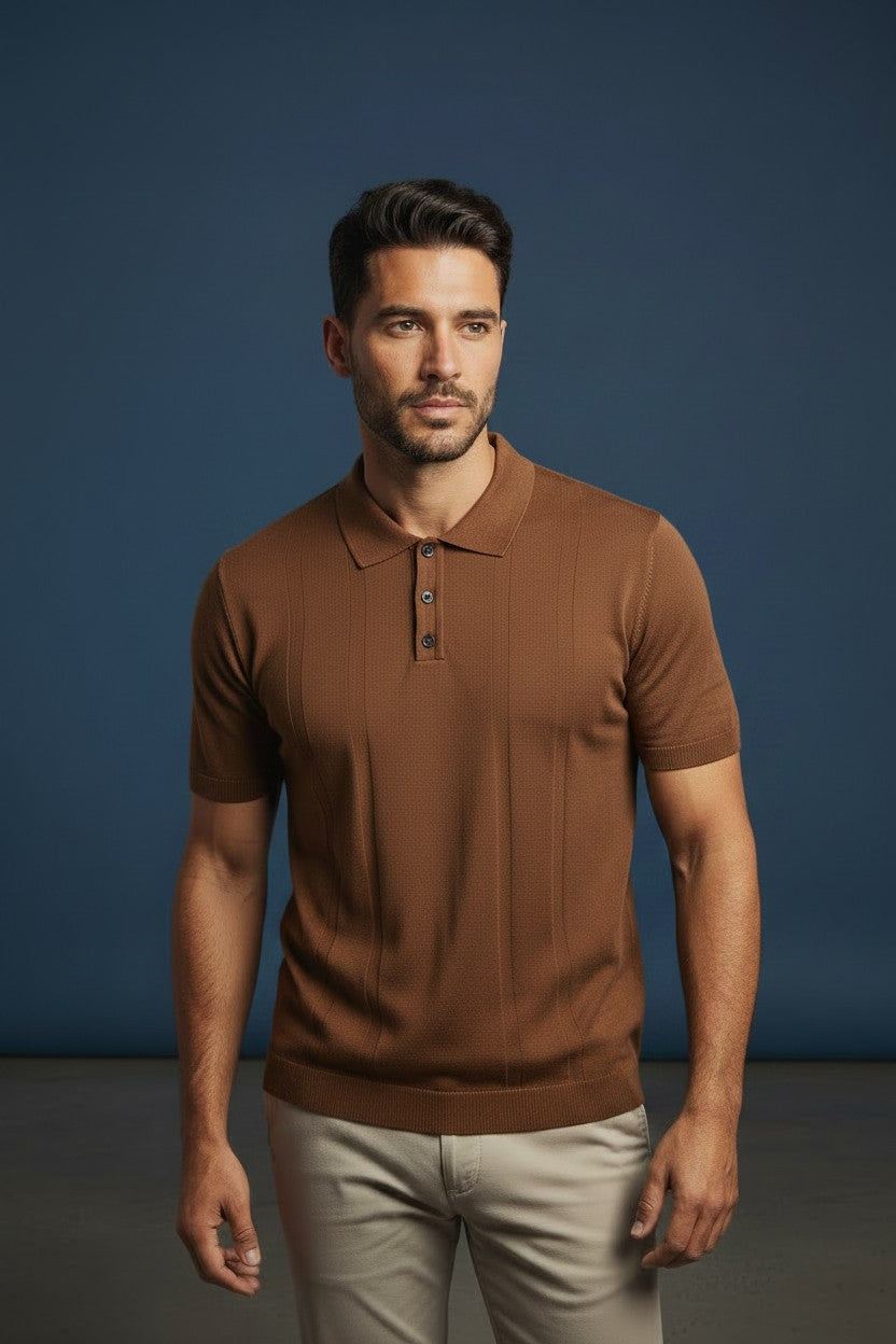 Vercini Ribbed Knit Polo Shirt – Men's Short Sleeve