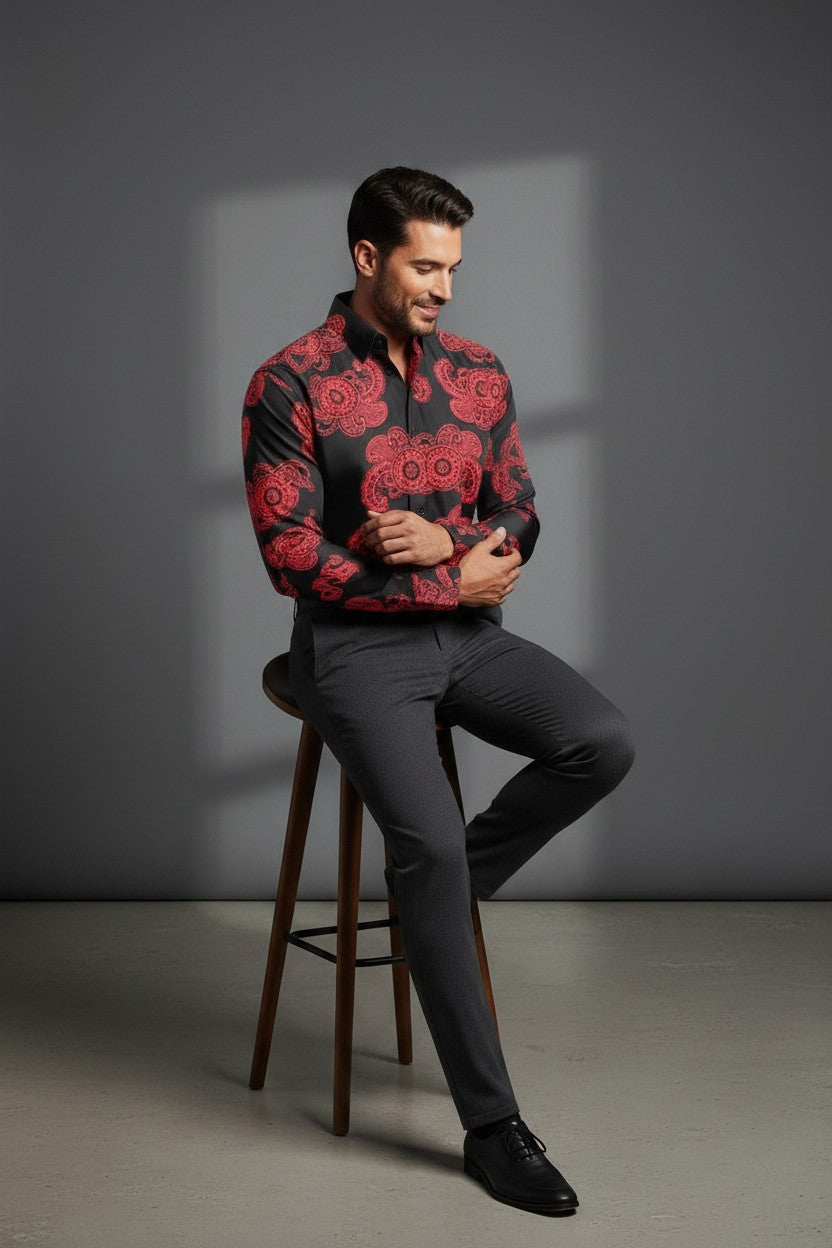 Crimson Rhapsody Printed Casual Shirt