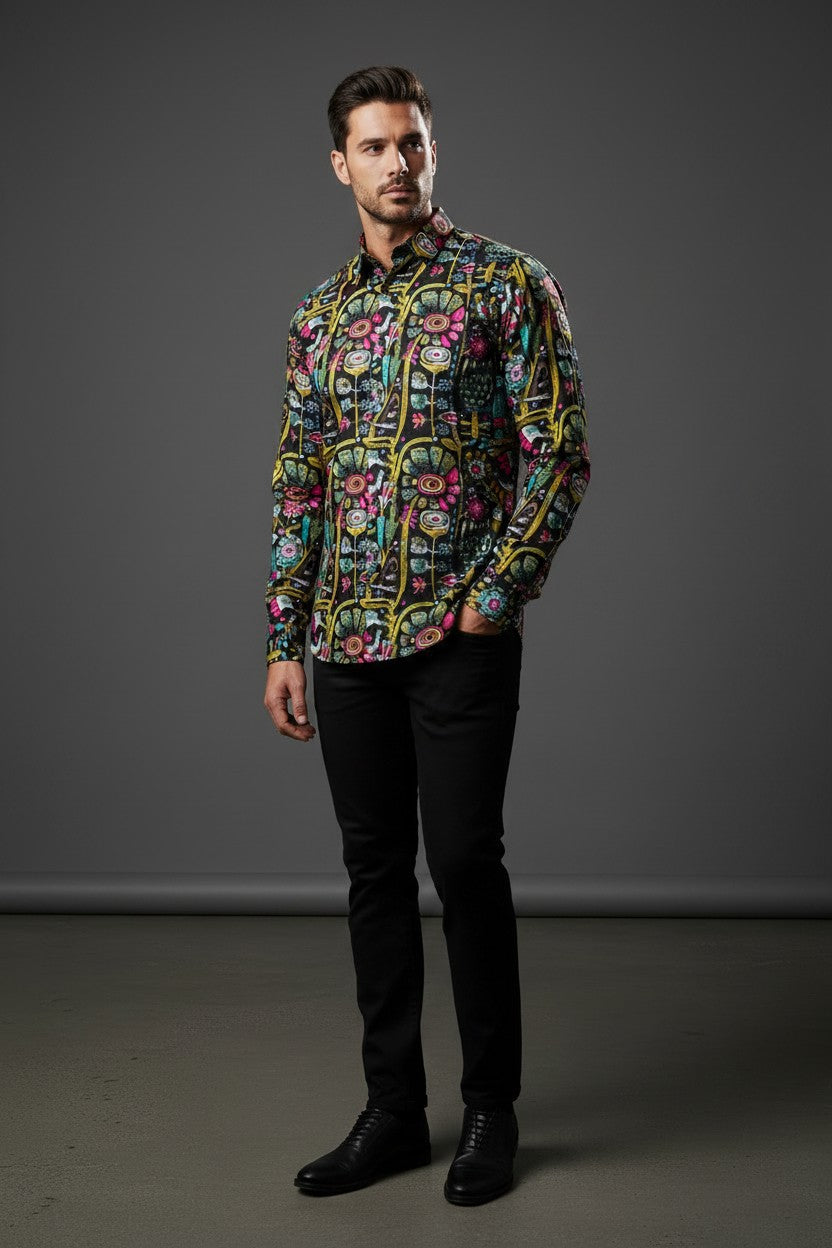 Men's Black Pink Multicolor Casual Shirt