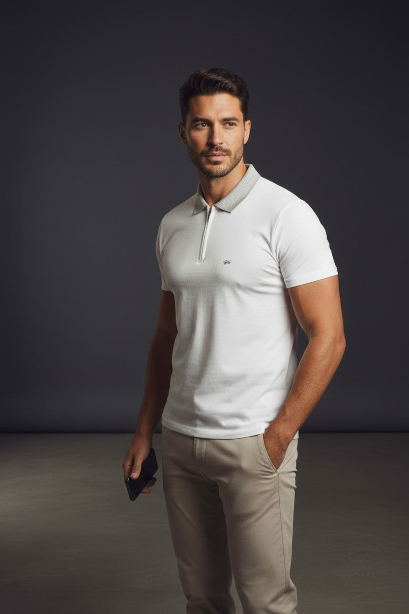 Men's Premium Zip Neck Textured Polo Shirt