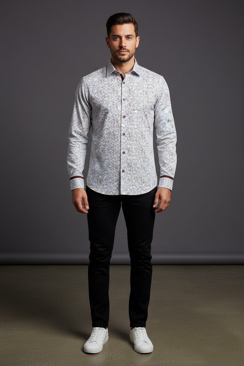 Vercini White Ditsy Floral Slim Fit Dress Shirt — Liberty Edition