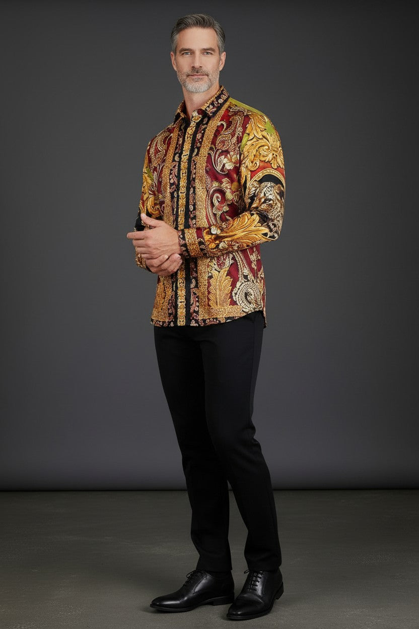 Men's Rhinestone Floral Medusa Long Sleeve Shirts 3SPR401