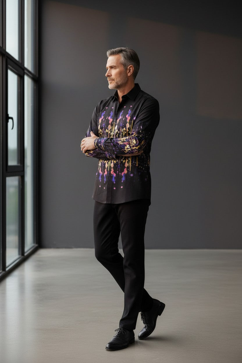 Cosmic Cascade Button-Down CASUAL Shirt