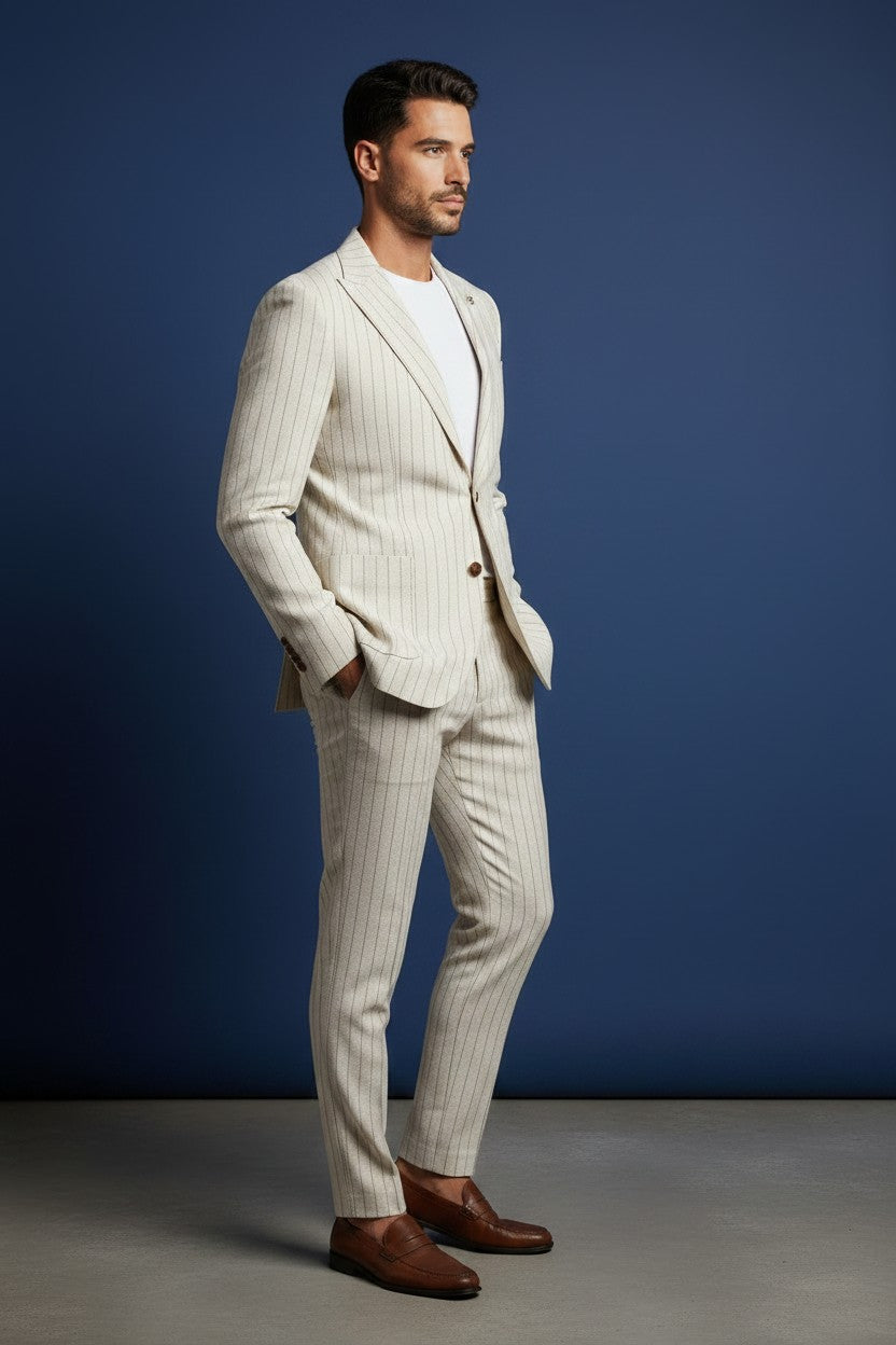 Vercini Seersucker Suit – Ivory Pinstripe