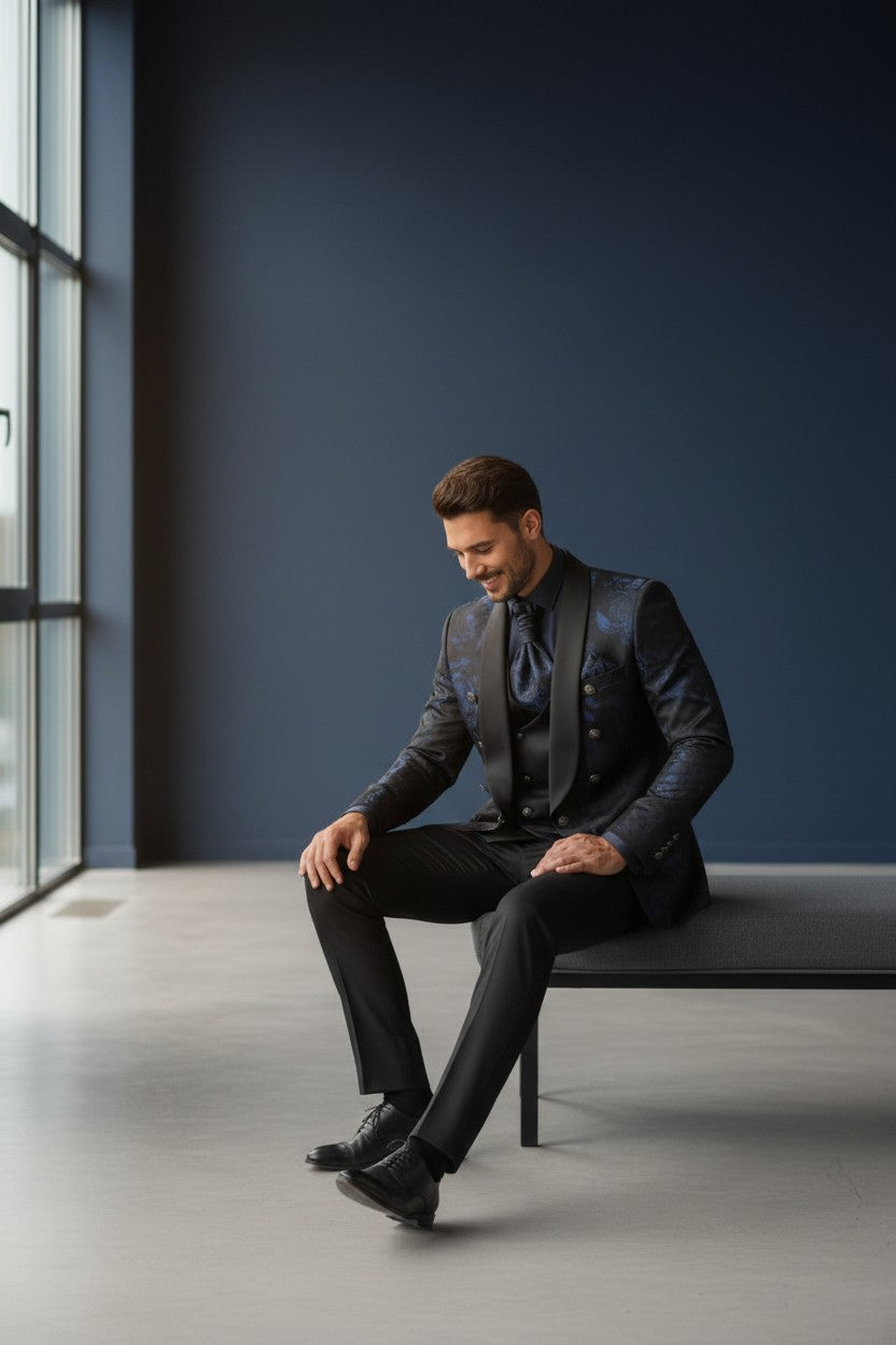 Midnight Royal Blue Floral Statement Tuxedo