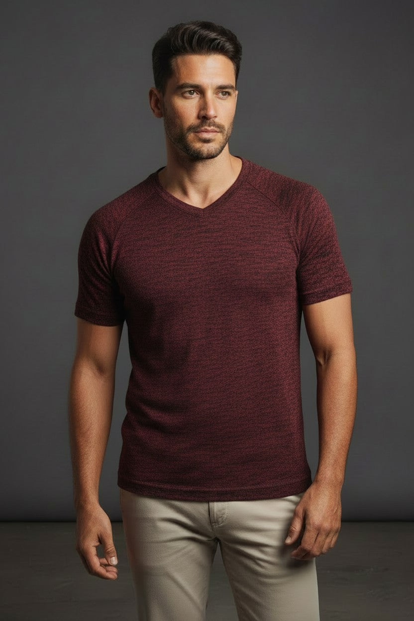Vercini Burgundy Heathered V-Neck Tee — Raglan Edition