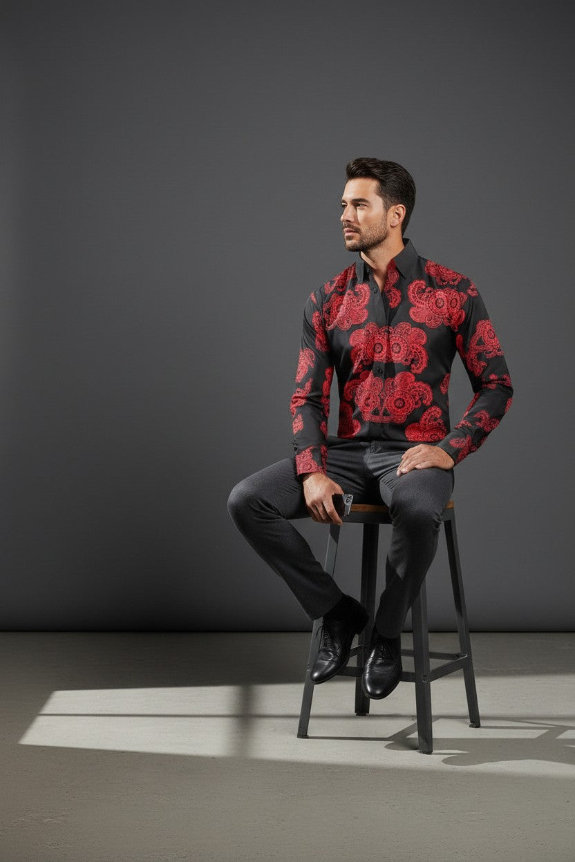 Crimson Rhapsody Printed Casual Shirt