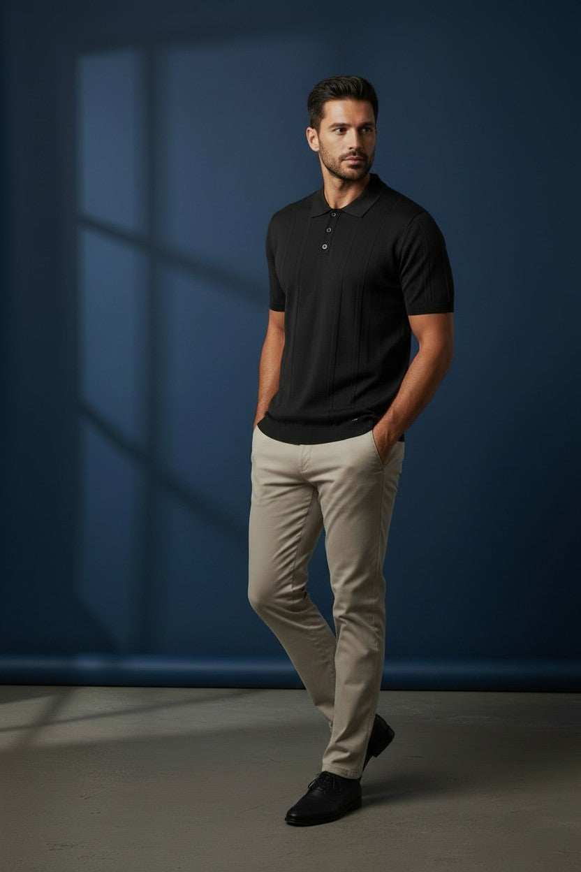 Vercini Ribbed Knit Polo Shirt – Men's Short Sleeve