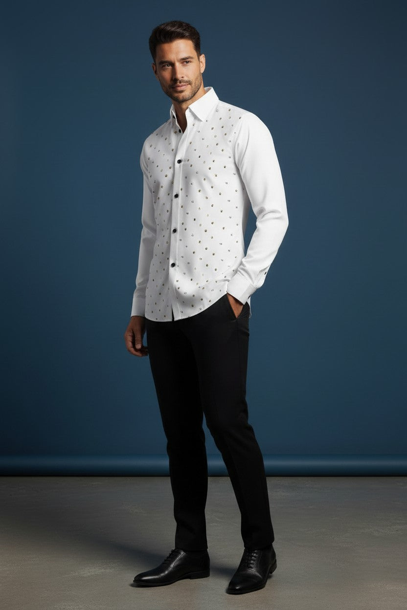 Vercini Chic Black Dress Shirt with Contrast Inner Collar