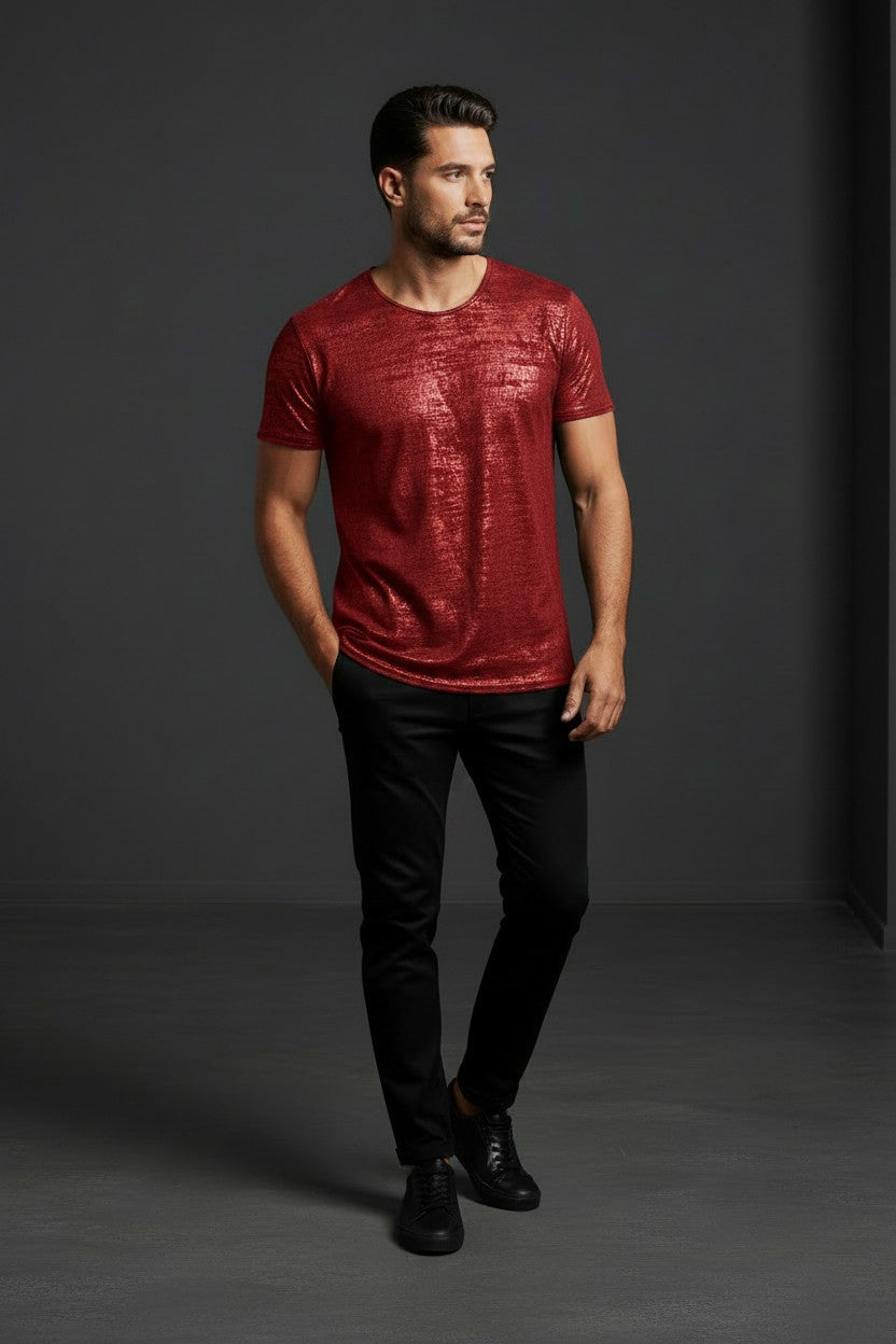 Vercini Black Metallic Foil Crew Neck Tee — Noir Edition