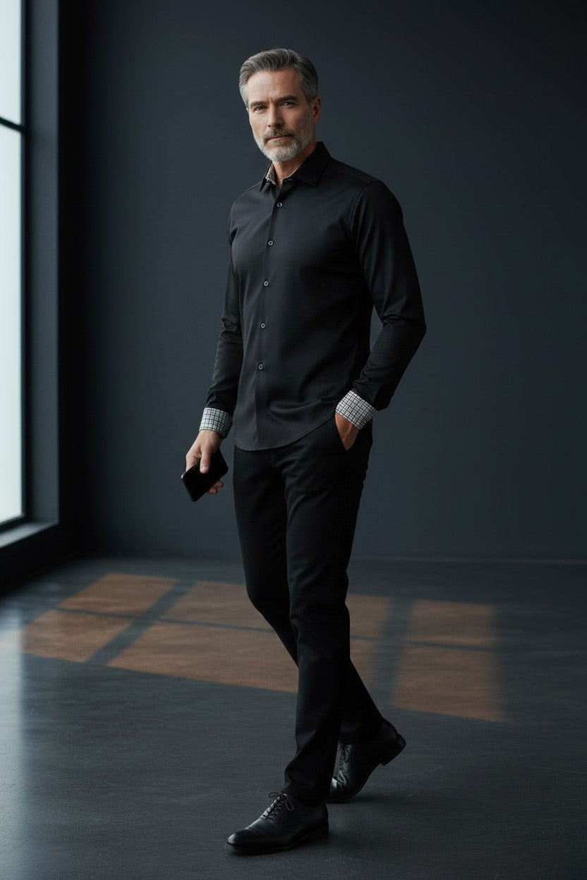 Vercini Black Collar Dress Shirt – Premium Men's Button-Up