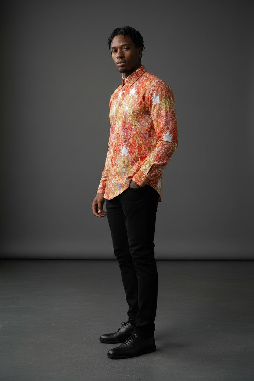 Infra Orange Abstract Shirt – Bold Color, Modern Flow