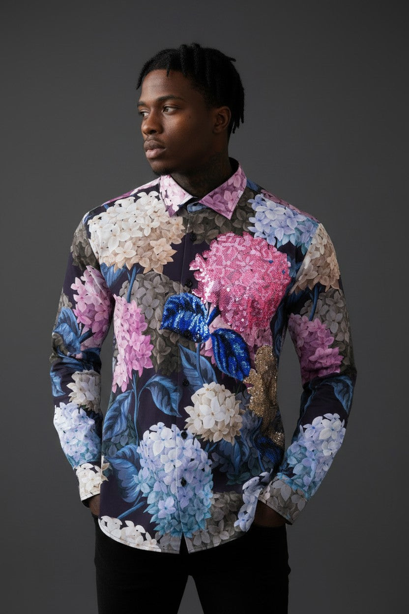 Floral Elegance Cotton Men's Casual Shirt