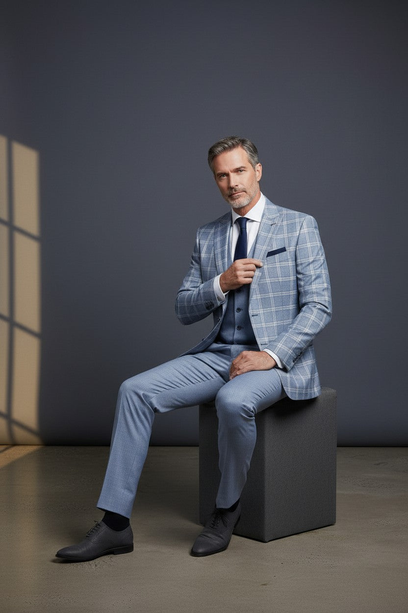 Vercini Classic Plaid Slim Fit Suit - Modern Tailored Menswear