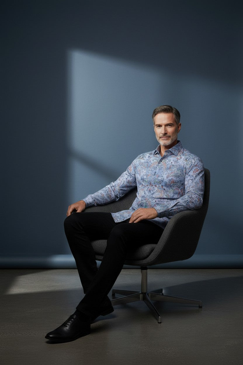 Light Blue Shirt With RAINBOW Paisley