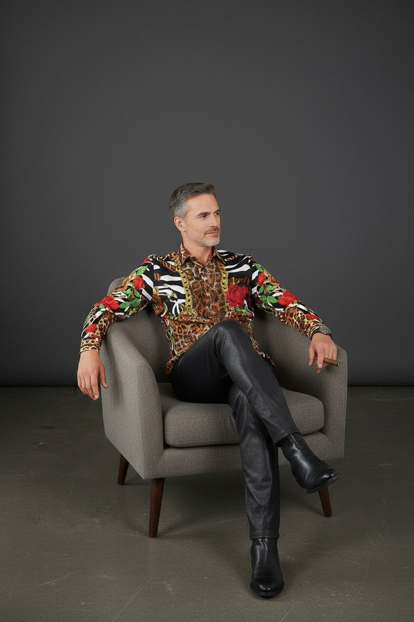 Rhinestone Baroque Leopard & Floral Shirt