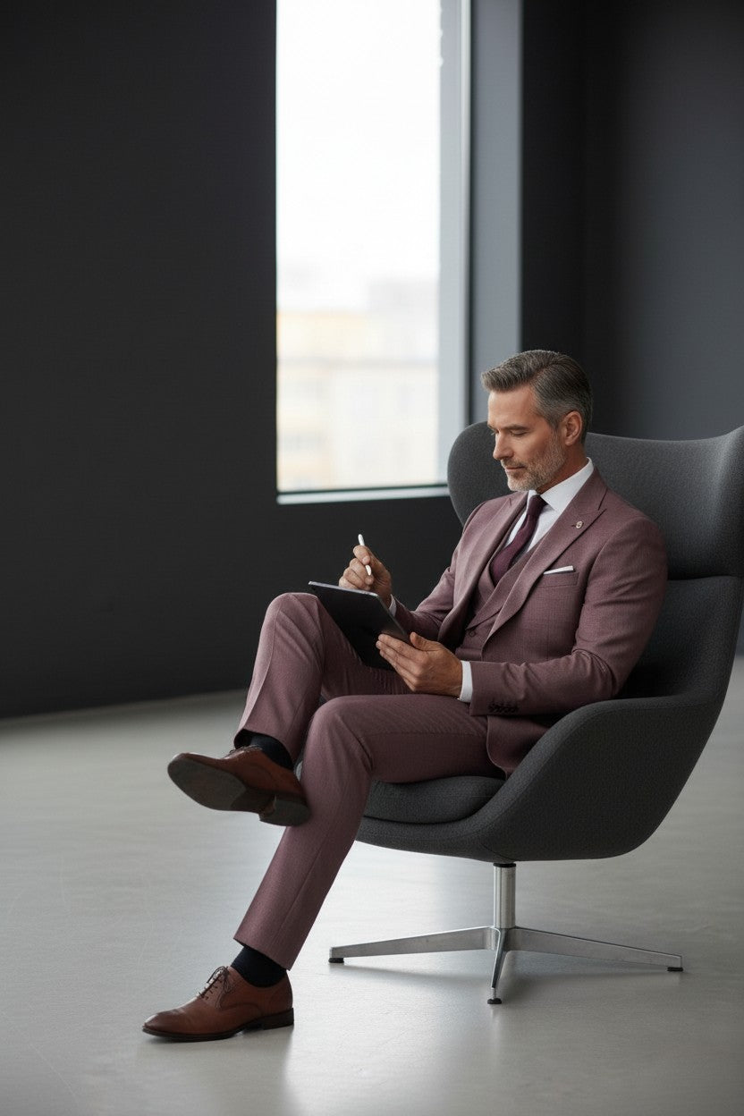 Burgundy Slim Fit 3-Piece Suit - Modern Tailored Formalwear