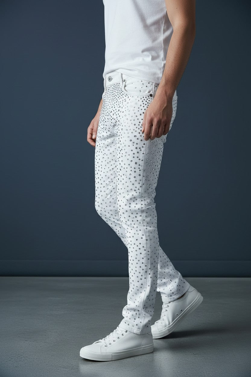 Vercini Sparkly White & Silver Dress Pants