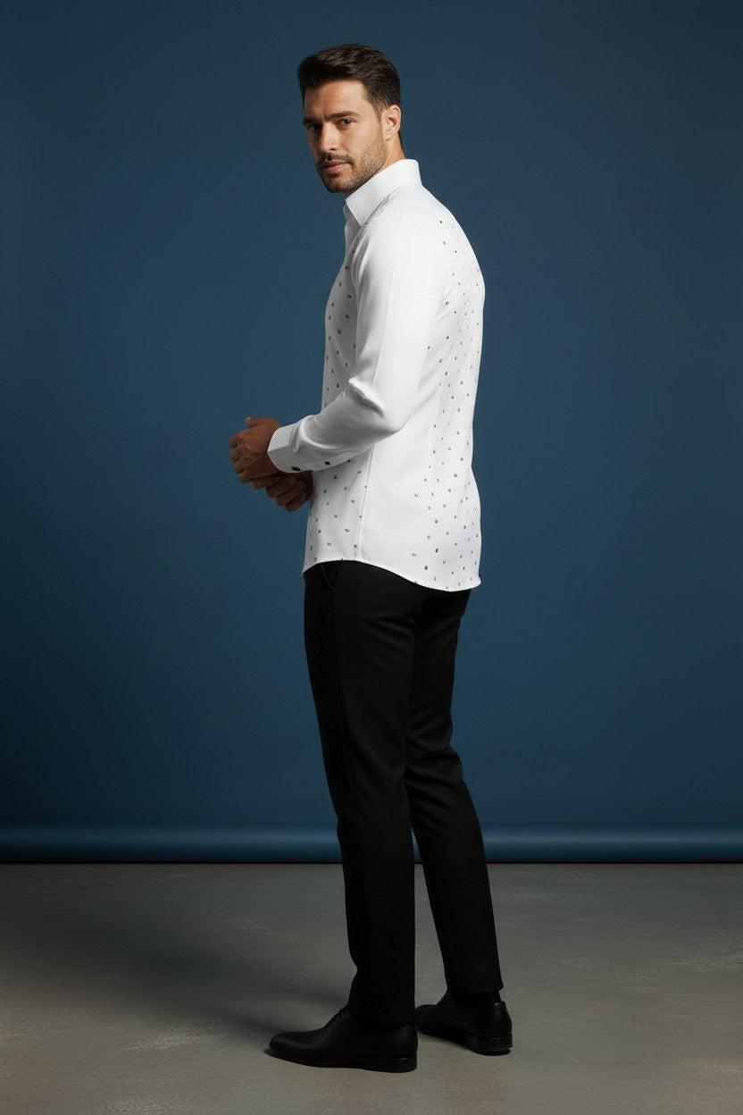 Vercini Chic Black Dress Shirt with Contrast Inner Collar