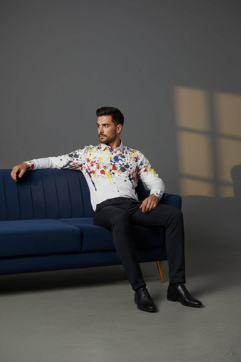 White Multi-Color Mondo Shirt – Bold. Bright. Unforgettable.