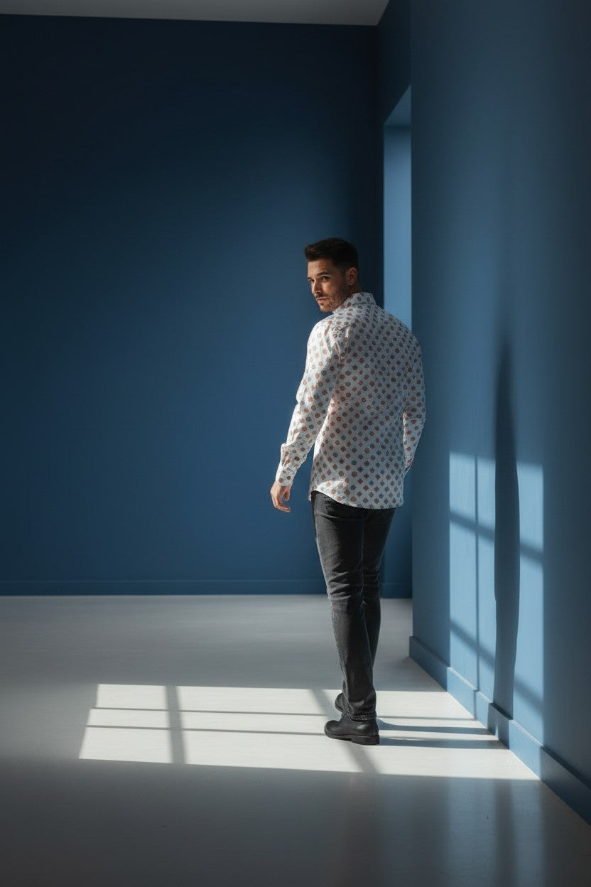 White Shirt With Red And Green Circles