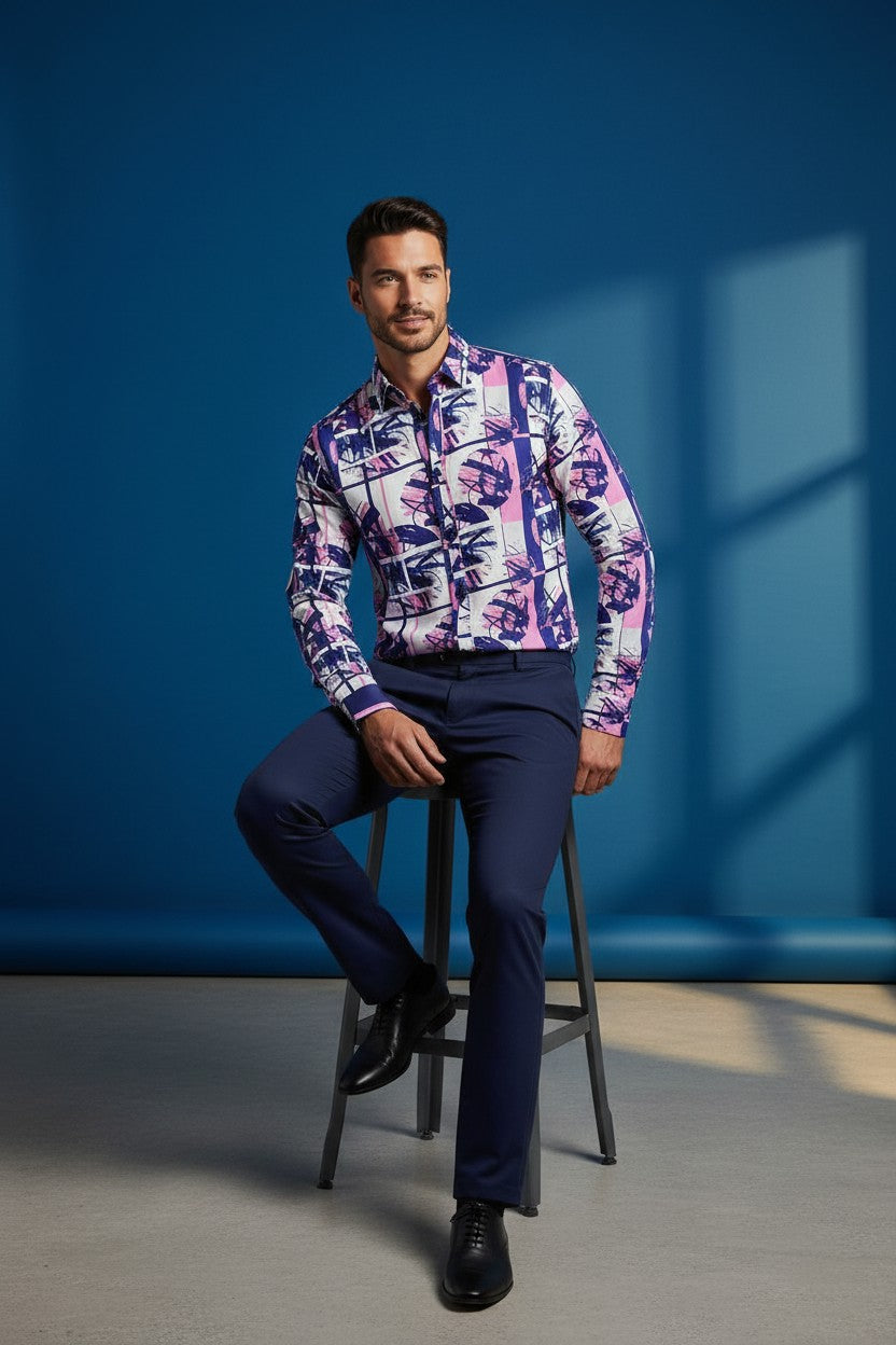 Pink Abstract Artistry Men's Casual Shirt