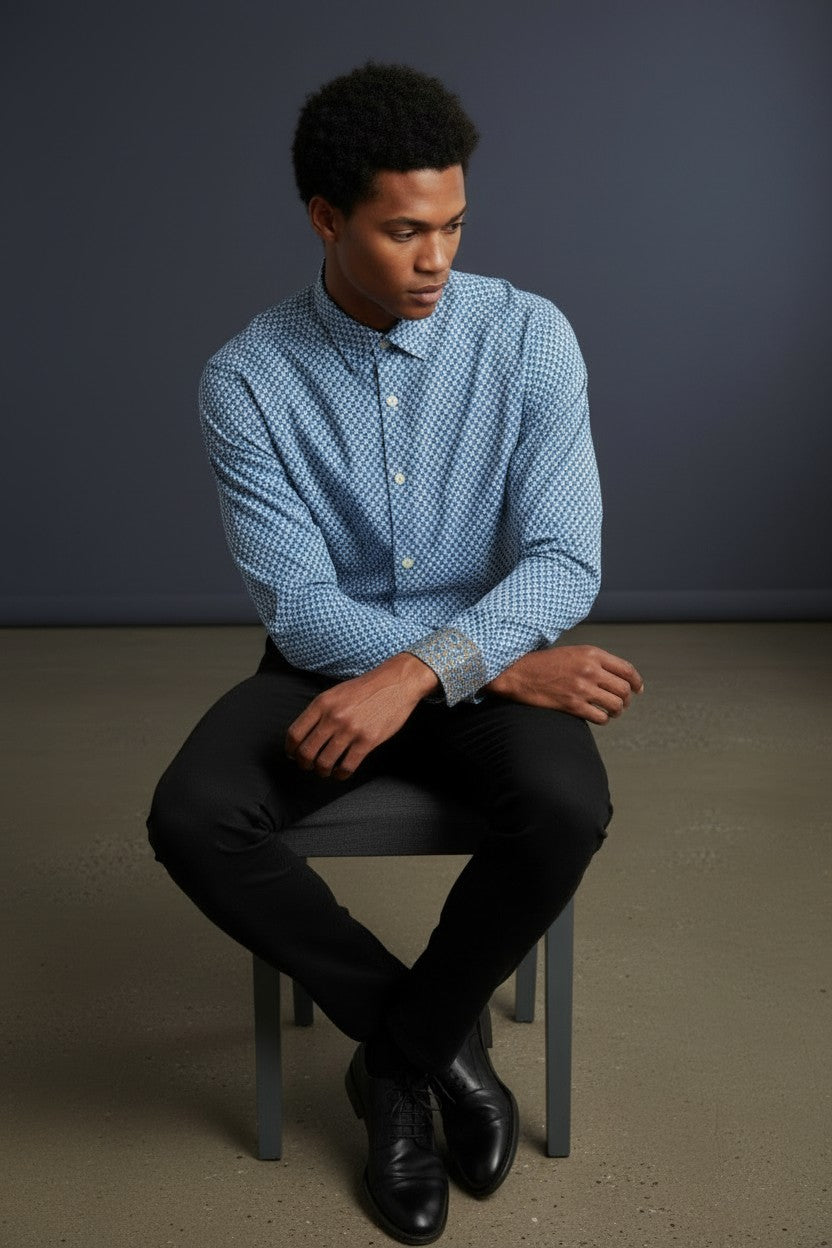 Vercini Signature Geometric Cotton Shirt Collection - Available in White, Sky Blue, and Navy