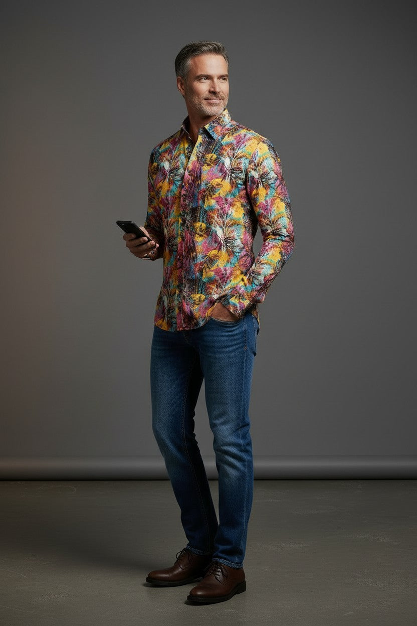 Vibrant Tropical Palm Print Shirt