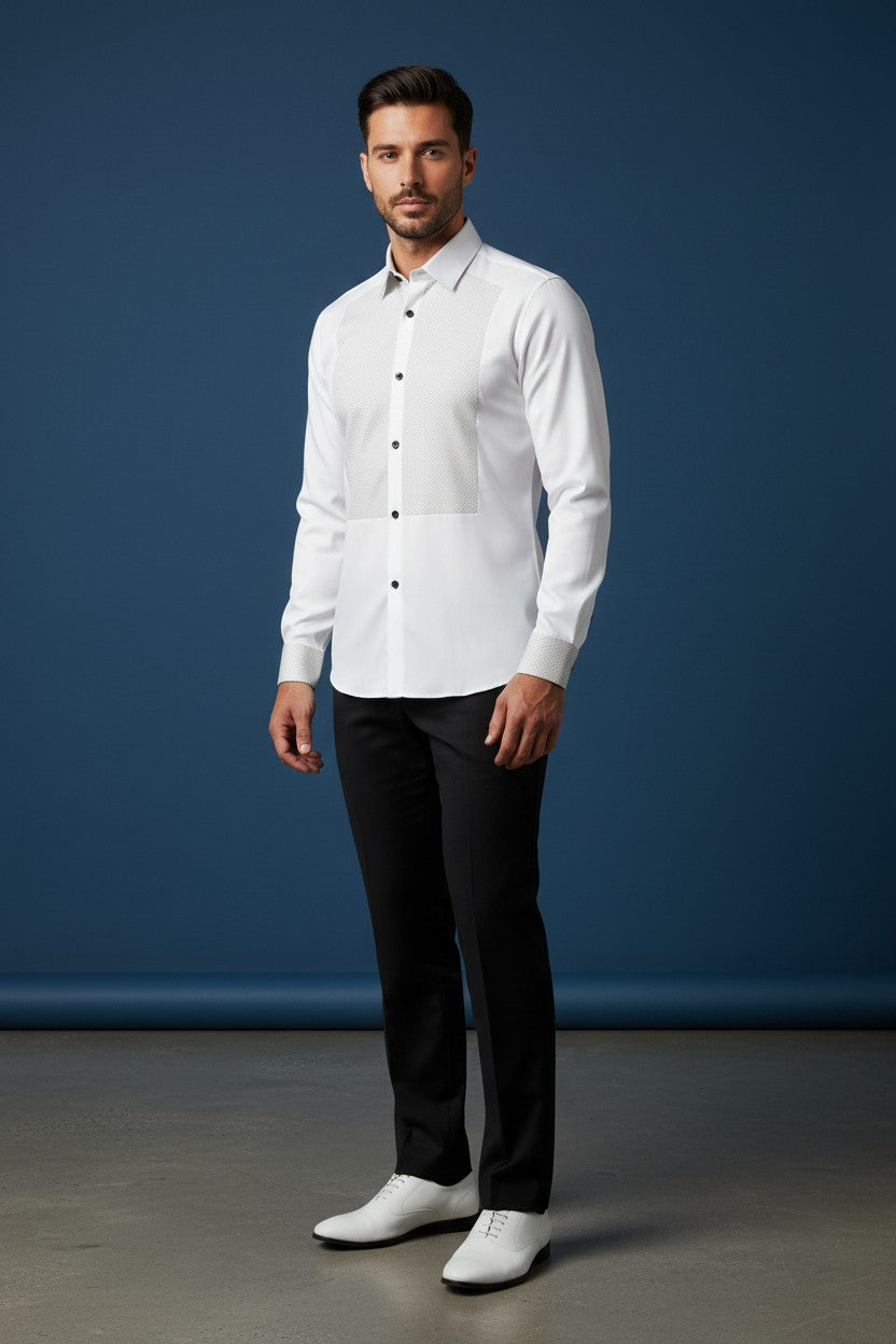 Vercini Pin Dot Embellished Mesh Elegance Dress Shirt