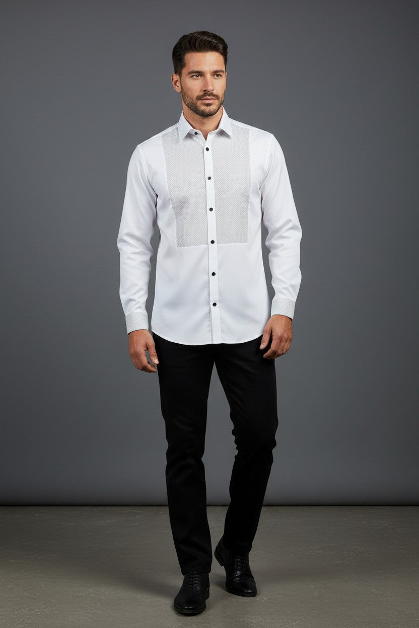 Vercini Pin Dot Embellished Mesh Elegance Dress Shirt