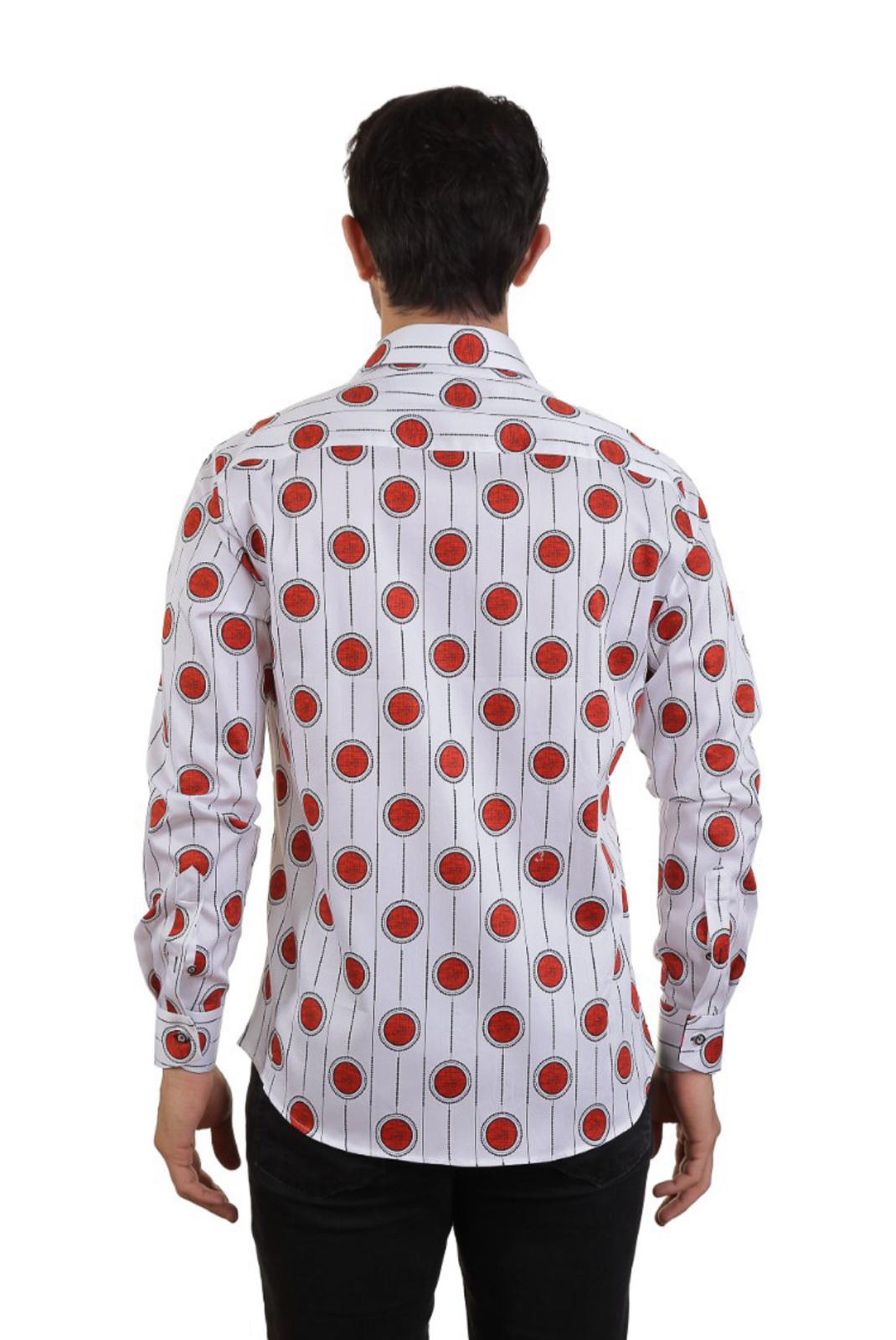 Vercini White & Red Circles Dress Shirt