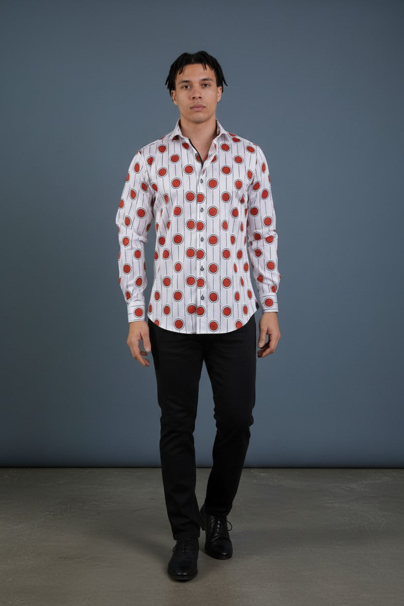 Vercini White & Red Circles Dress Shirt