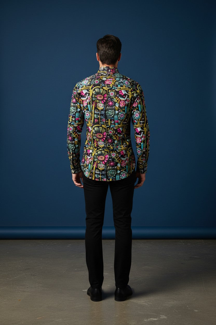 Men's Black Pink Multicolor Casual Shirt