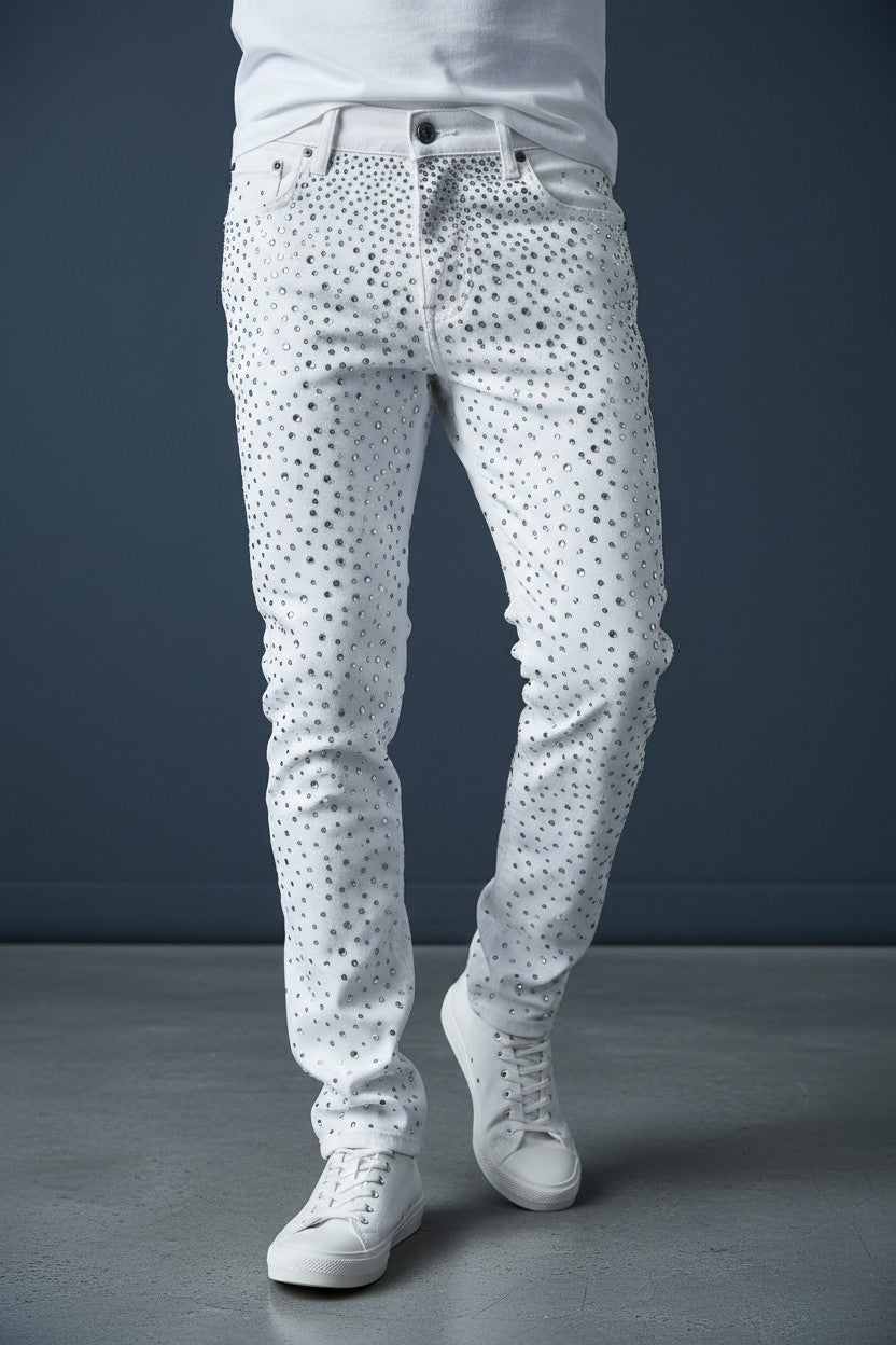 Vercini Sparkly White & Silver Dress Pants