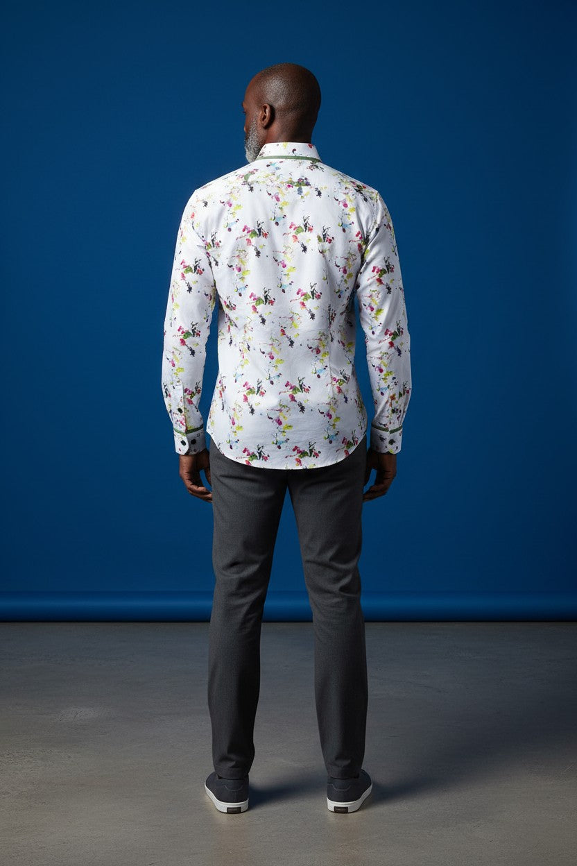 Vercini Floral Print Cotton Shirt - Premium Long Sleeve Button-Up