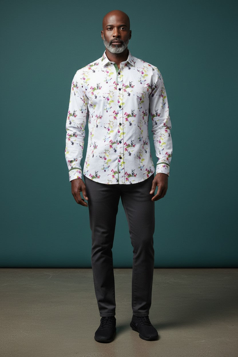 Vercini Floral Print Cotton Shirt - Premium Long Sleeve Button-Up
