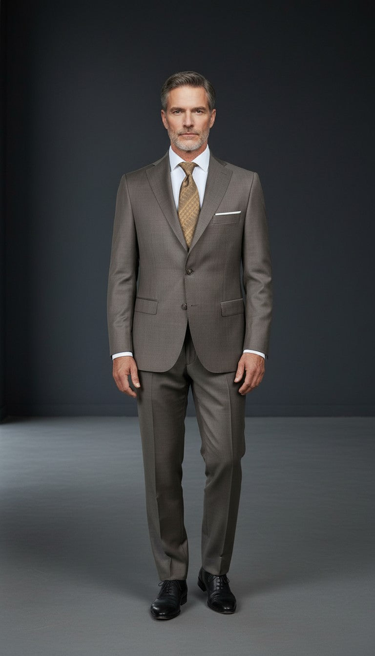 Men's Premium Wool Suit in Taupe | Slim Fit Two-Piece | Vercini