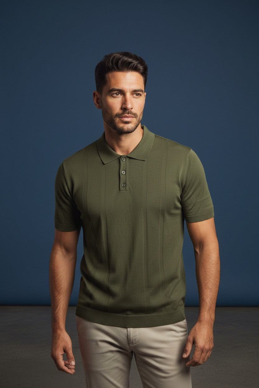 Vercini Ribbed Knit Polo Shirt – Men's Short Sleeve