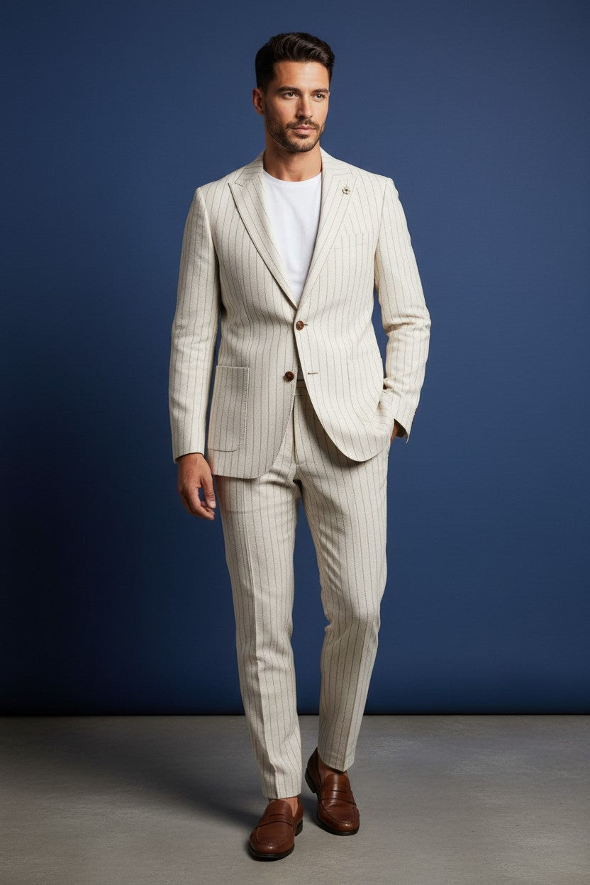 Vercini Seersucker Suit – Ivory Pinstripe