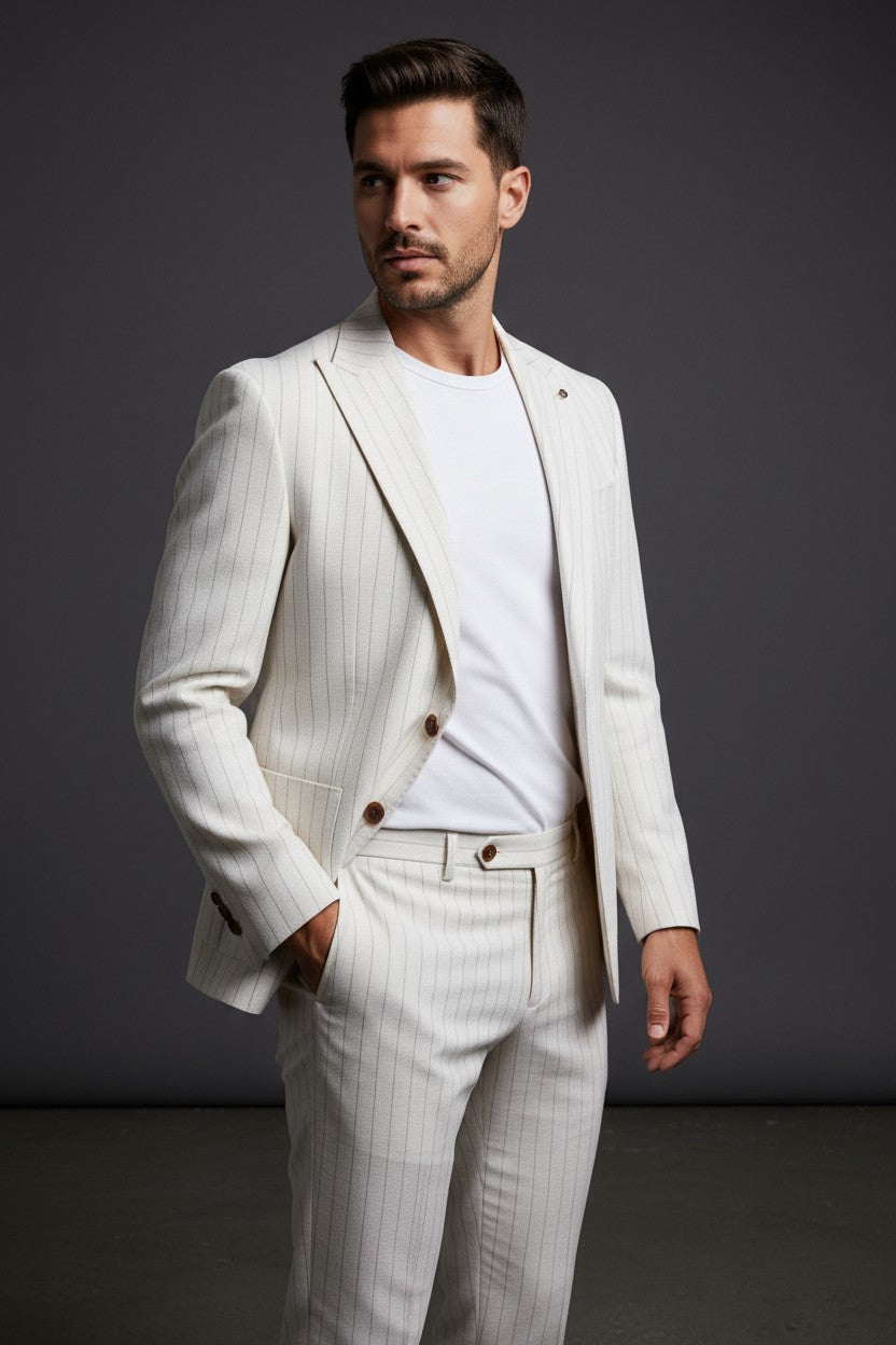 Vercini Seersucker Suit – Ivory Pinstripe
