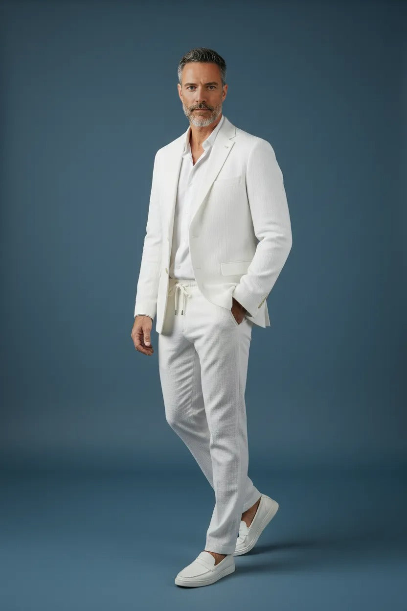 Stylish 2-Piece Seersucker Suit – Lightweight & Timeless