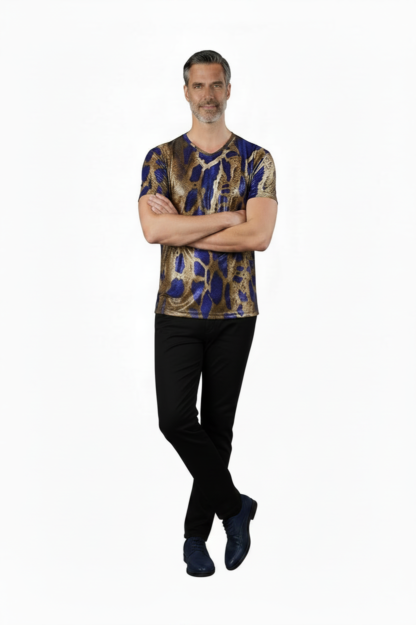 Sapphire Python Print V-Neck Tee