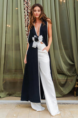 BLACK AND WHITE SLEEVELESS VEST WITH PANTS