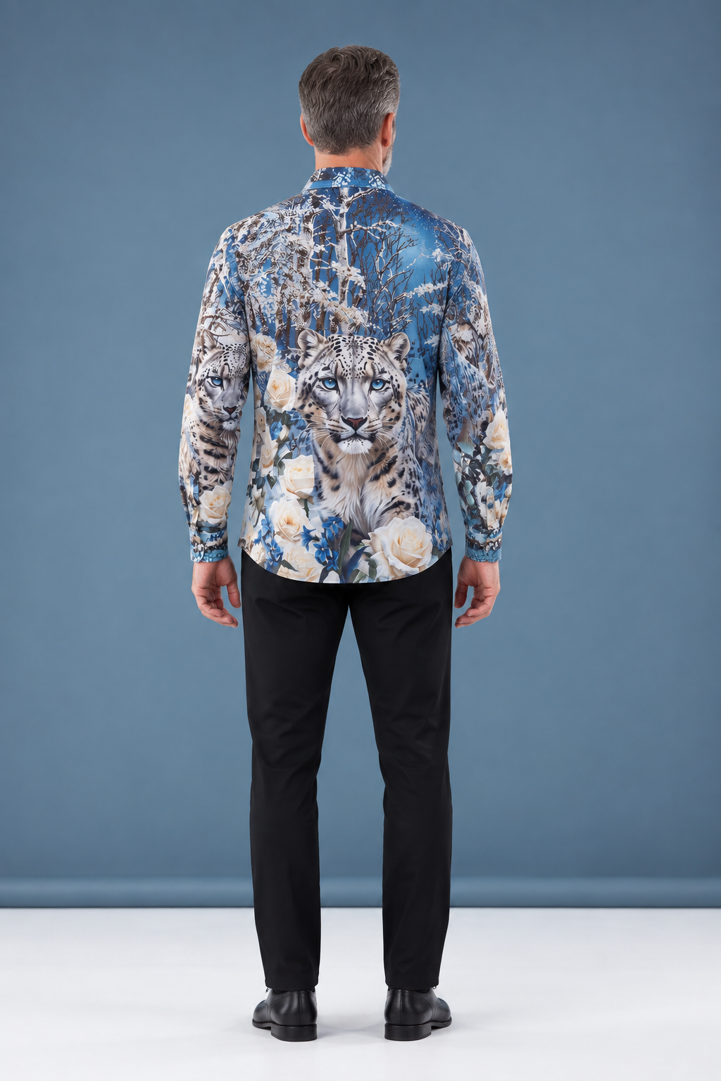Back view of the snow leopard shirt